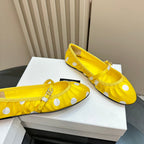 DC Polka-Dot Ballet Flats Yellow White Sheepskin & Silk 999236