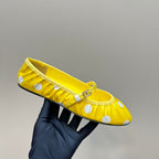 DC Polka-Dot Ballet Flats Yellow White Sheepskin & Silk 999236
