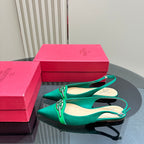 Valentino Slingback Pump In Dark Green Mix Beige Lambskin 999002
