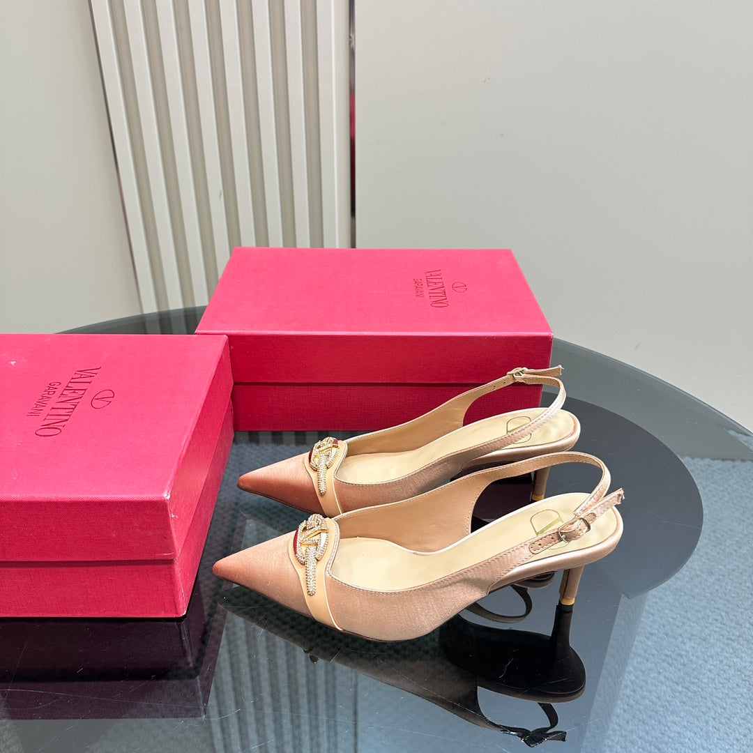 Valentino Slingback Pump 65mm In Beige Lambskin 999013