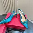 Valentino Slingback Pump 65mm In Duck Neck Blue Mix Beige Lambskin 999015