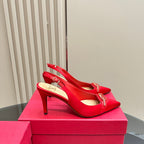 Valentino Slingback Pump 80mm In Red Mix Beige Lambskin 999021