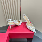 Vlogo Glow Laminated Nappa Leather Slingback Pump 80mm White Mix Beige 999047