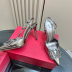 Vlogo Glow Laminated Nappa Leather Slingback Pump 100mm Dark Silver 999053