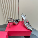 Vlogo Glow Laminated Nappa Leather Slingback Pump 100mm Dark Silver 999053