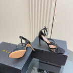 Alaia Fishnet Thong Heels Sandals Black Lambskin 299658