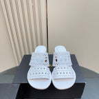 Alaia Vienne Cutout Kitten-Heel Slide Sandals White Sheepskin 299663