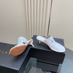 Alaia Vienne Cutout Kitten-Heel Slide Sandals White Sheepskin 299663