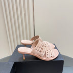 Alaia Vienne Cutout Kitten-Heel Slide Sandals Pink Sheepskin 299665