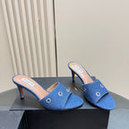 Alaia 2025 Oeillets Embellished Leather Sandals Denim Lambskin 299670