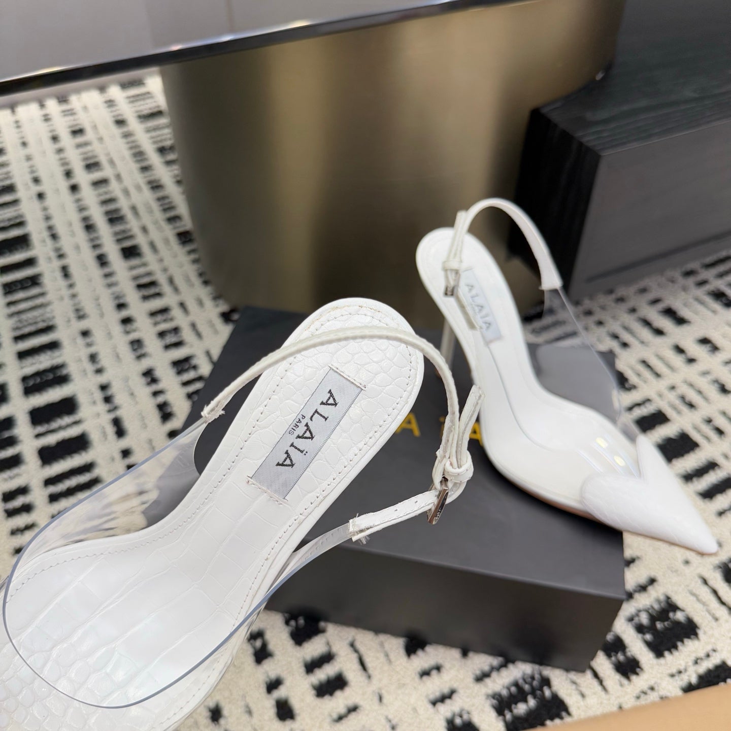 Alaia High Heels Slingbacks White Sheepskin 299841