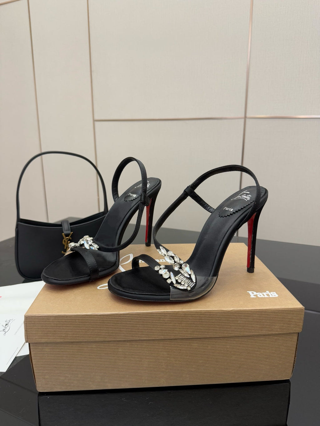 CL Diamond Sandals 10.5cm Black Silk 299879