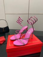 RC Sandals 9.5cm Dark Pink Silk Creole Crystal Diamond 302607