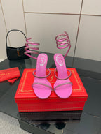 RC Sandals 9.5cm Dark Pink Silk Creole Crystal Diamond 302607