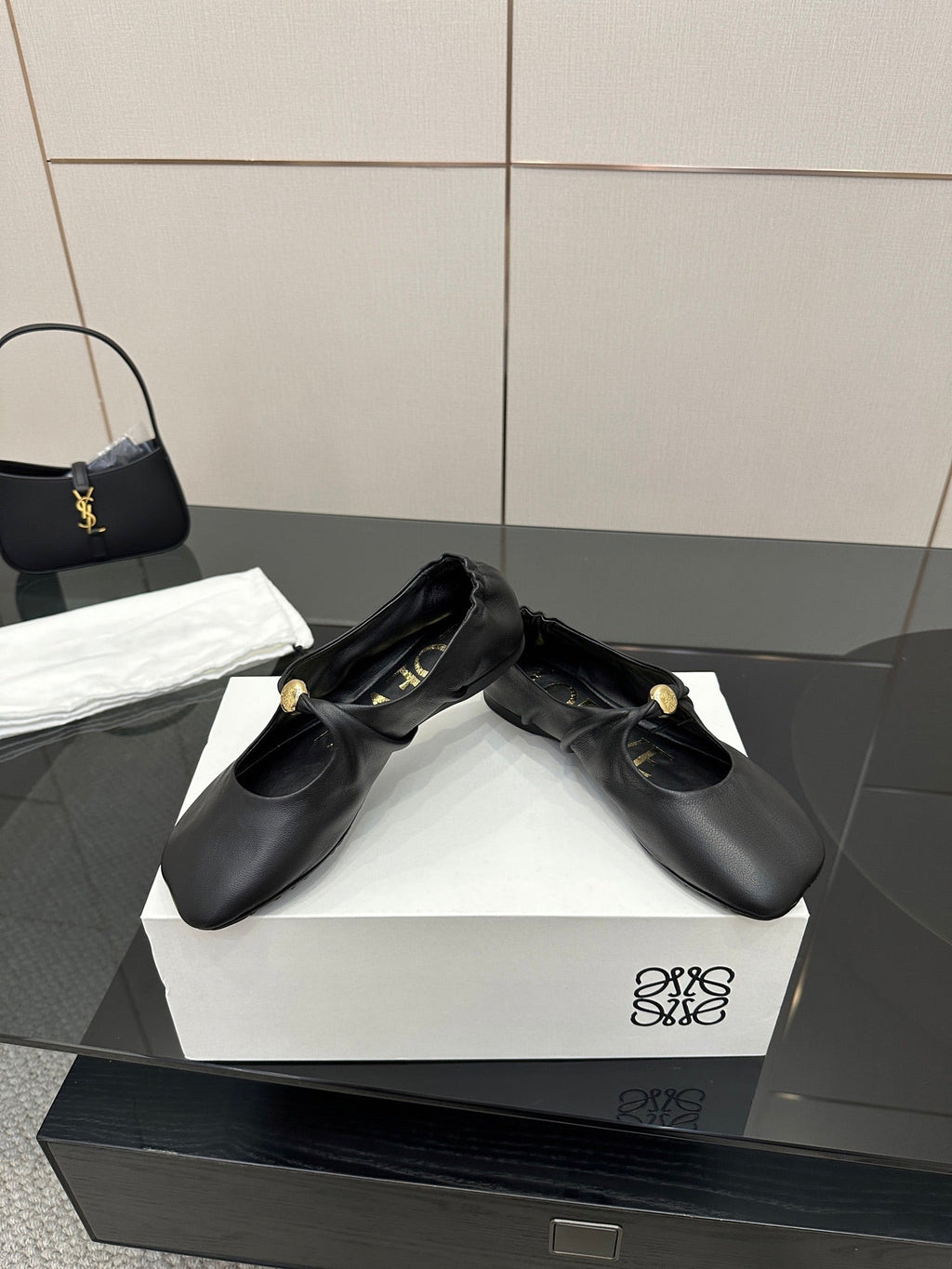 Loewe 25 Pebble Ballet Flats Black Calfskin