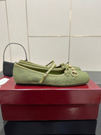 GC 25 Horsebit Ballet Flat Green Monogram Canvas