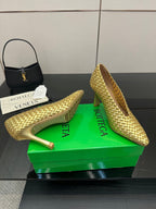 BV Sofia Pump 90mm Gold Intreccio leather 427649