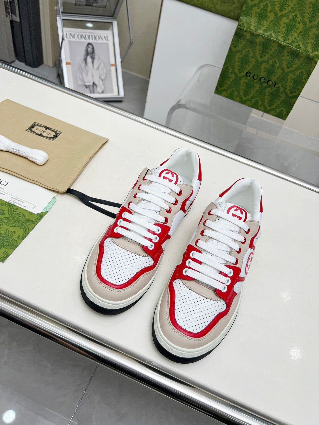 GG Men's Mac80 Sneaker White Red Cowhide 539525