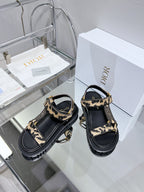 CD D-Wave Sandal In Drak Beige Black Cowhide 100765