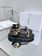 CD D-Wave Sandal In Drak Beige Black Cowhide 100765