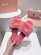 Miu Slides Hot Pink Leather Fur 739563
