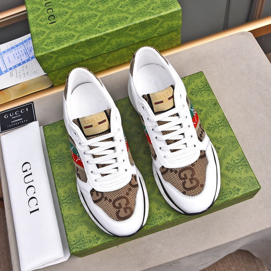 GG Men's Sneaker White Brown Calfskin 522005