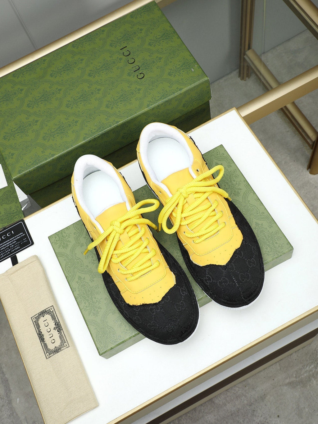 GG Men's Sneaker Black Yellow Cowhide 587318