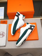 HM Men's Bouncing Sneakers White Green Sheepskin Suede 664382