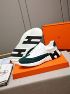 HM Men's Bouncing Sneakers White Green Sheepskin Suede 664382