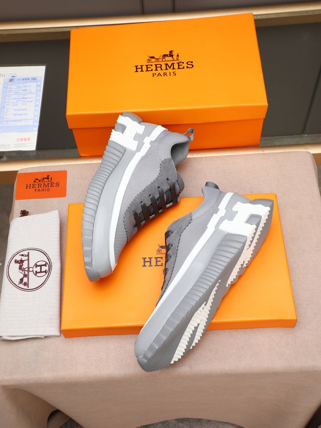 HM Men's Bouncing Sneaker Grey Calfskin Fabric 754132