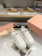 Miu Low Top Skateboard Shoes 50mm White Canvas Cowhide 456836
