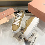 Miu Low Top Skateboard Shoes 50mm Golden Brown Canvas Cowhide 456835