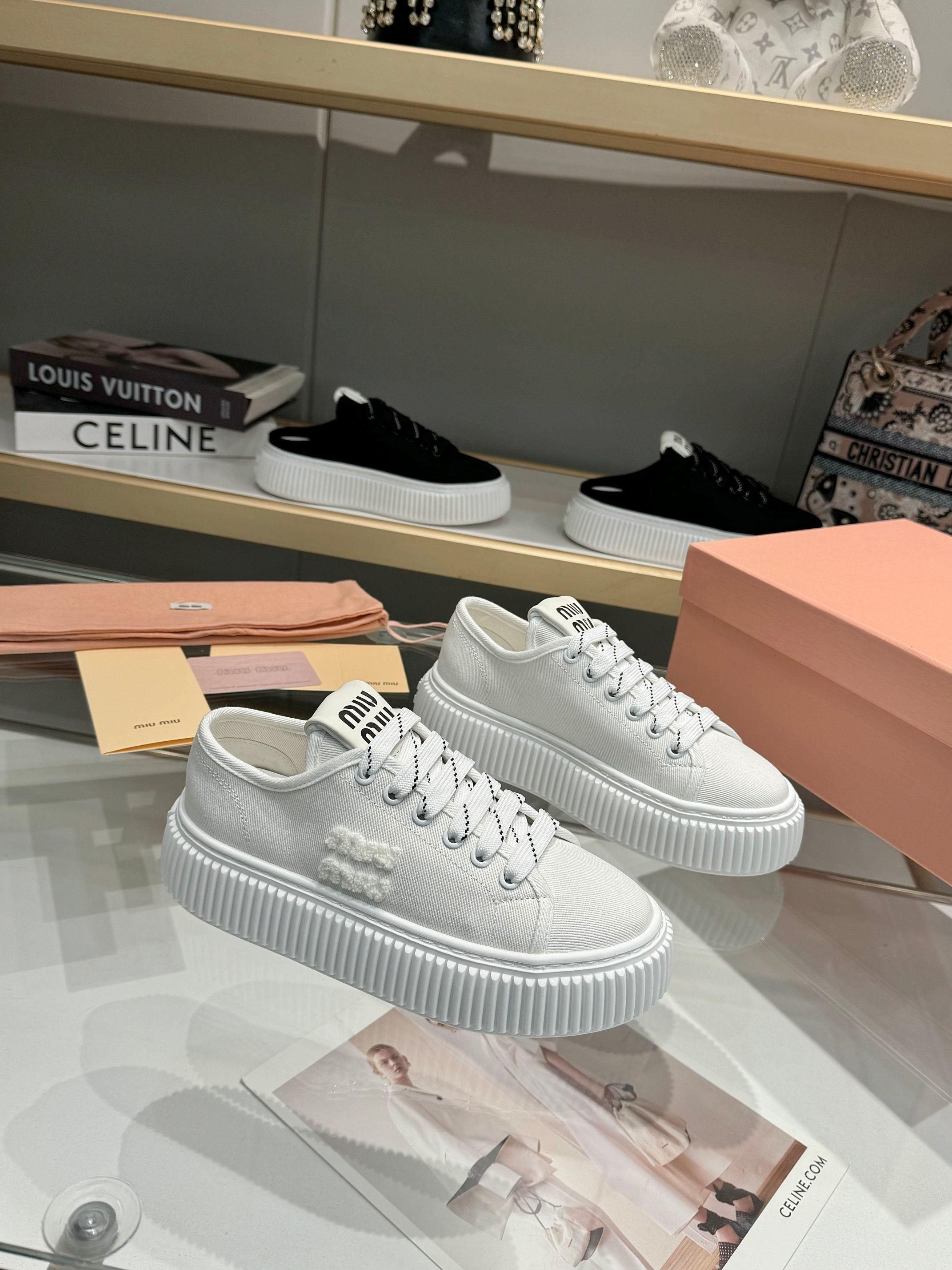 Miu logo-patch sneakers 45mm White Canvas 456833