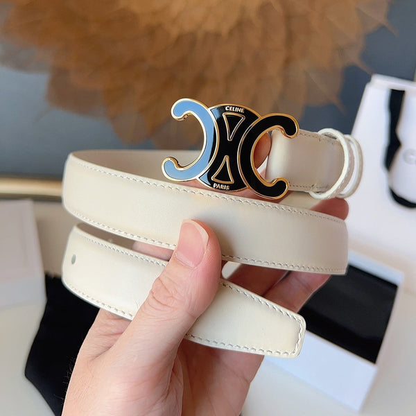 CL Black 25mm Triomphe Enamel Belt White Cowhide 616415