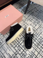 Miu Ankle Boots Black Fleece Lining Cow Suede