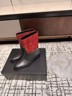 Chanel 25A Winter New Low Boots Black Red Cowhide 393514