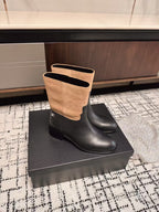 Chanel 25A Winter New Low Boots Black Beige Cowhide 393515