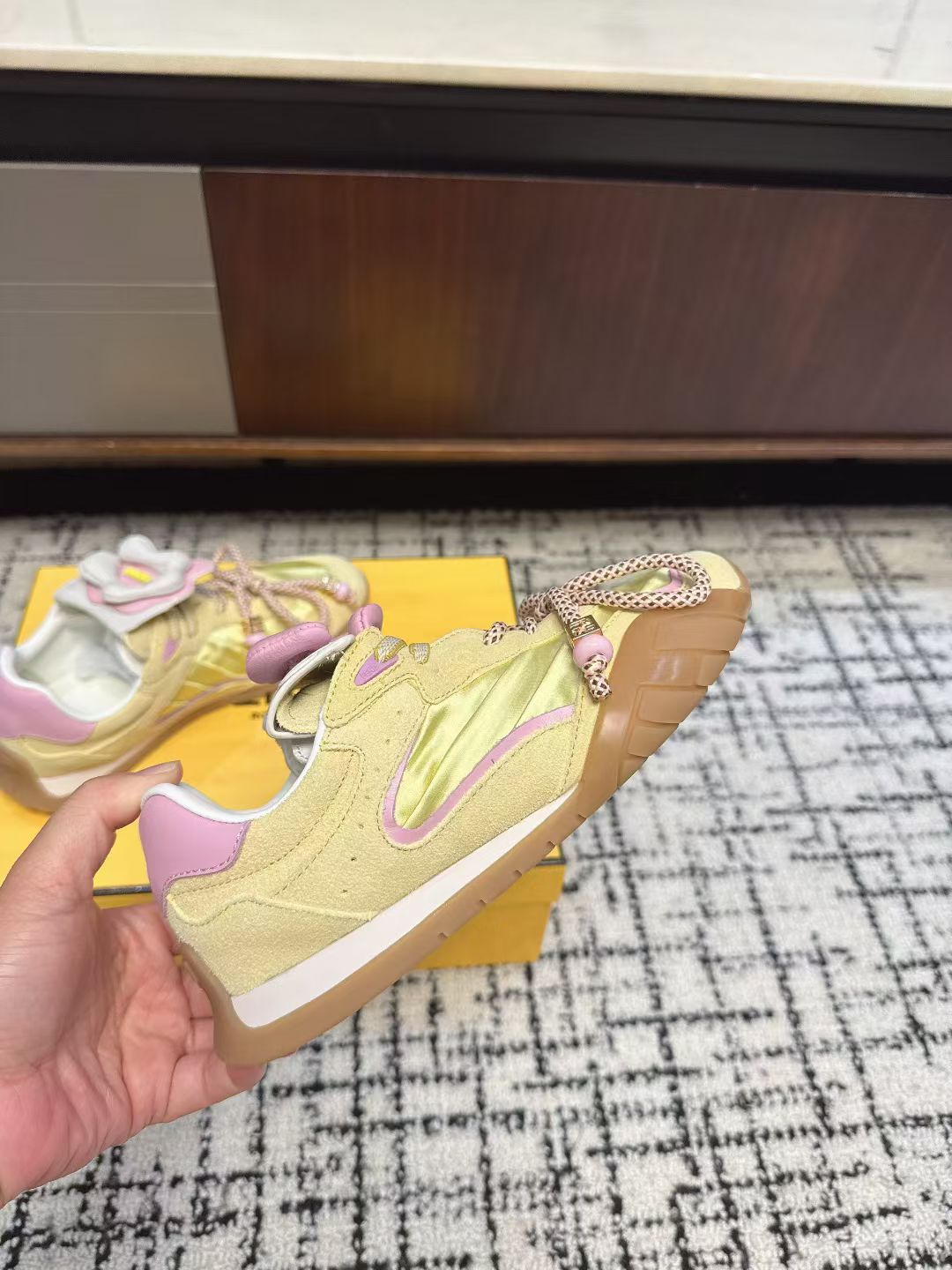 Fendi Flow Trainers Yellow Suede 682047
