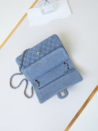CC 24K Flap Bag 25cm Blue Denim Silver Hardware