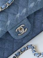 CC 24K Flap Bag 25cm Blue Denim Silver Hardware