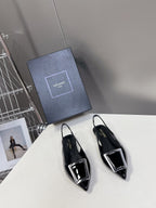 SL SQUARE BUCKLE SLINGBACK BLACK POLISHED CALFSKIN