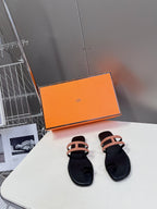 Georgia Sandals Peach Suede Black Calfskin