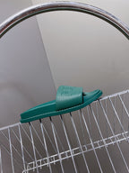 FENDI ROMA SLIDES IN TEAL GREEN LAMBSKIN LEATHER
