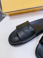FENDI ROMA SLIDES IN BLACK LAMBSKIN LEATHER