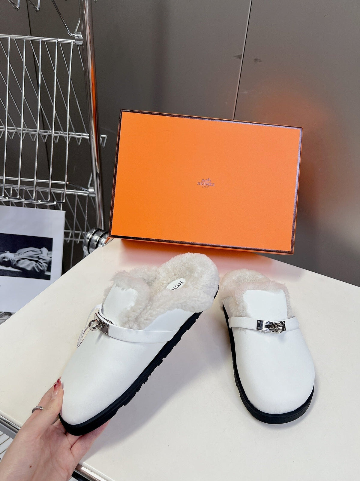 OZ Mule White Calfskin Shearling