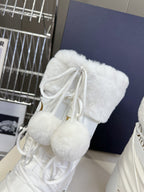 CD Short Boots 60mm In White Cowhide With Feather 989719