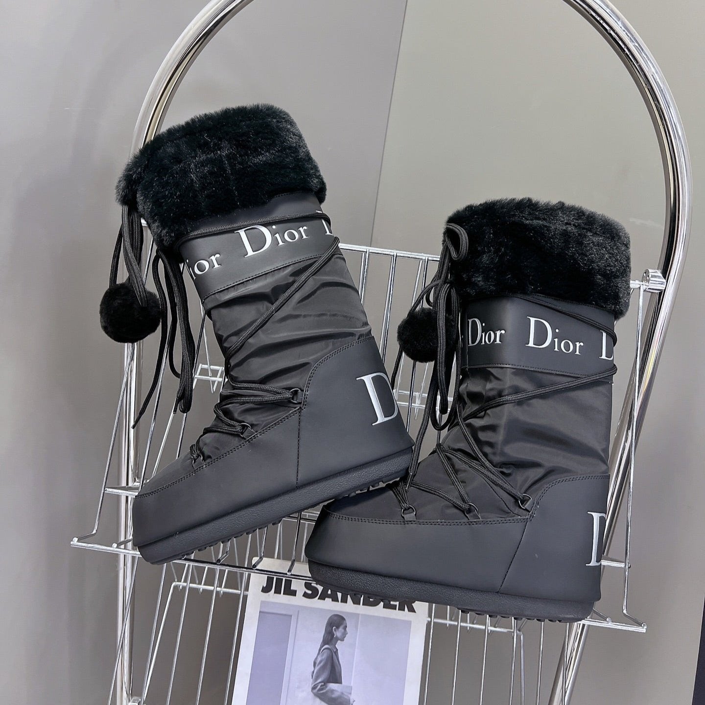 CD Short Boots 60mm In Black Cowhide With Feather 989723