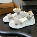 CHLOÉ NAMA WEDGE SANDAL 8 CM IN PASTEL GREY SUEDE AND WHITE RUBBER