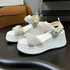 CHLOÉ NAMA WEDGE SANDAL 8 CM IN PASTEL GREY SUEDE AND WHITE RUBBER