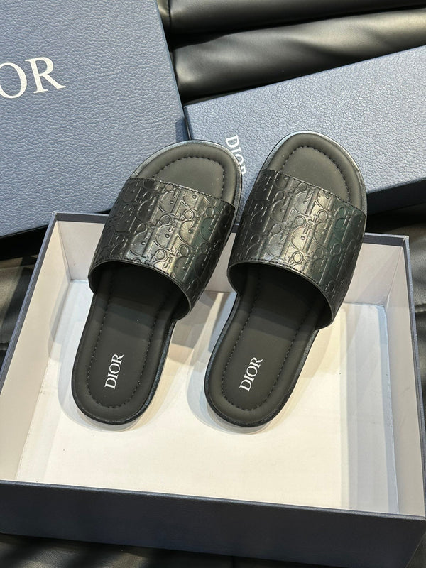 CD SLIDE ALIDAS SLIPPER BLACK CALFSKIN AND SILK